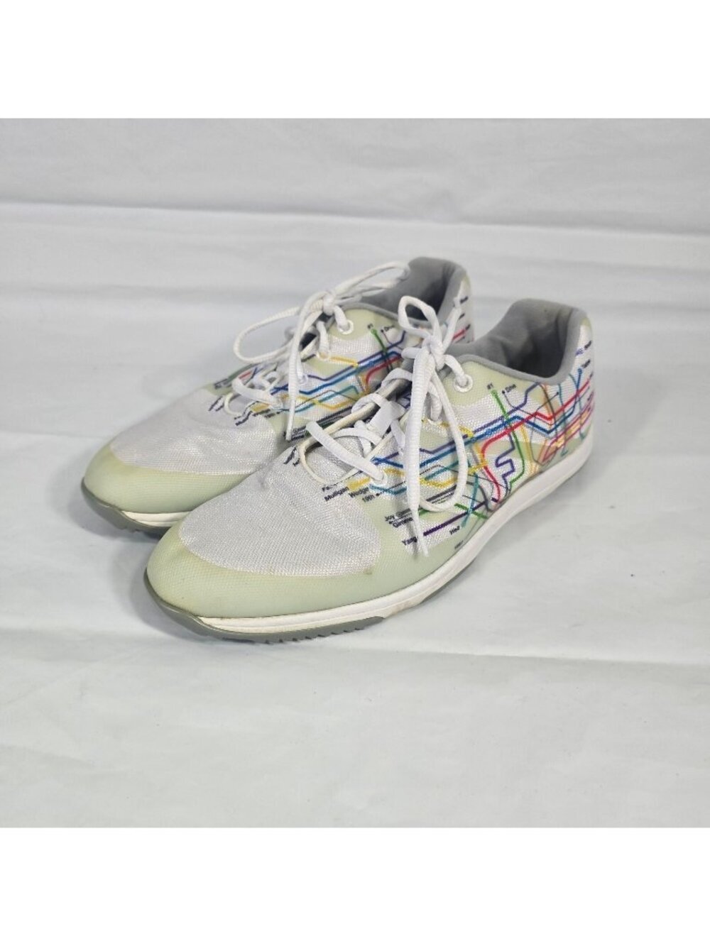FJ FootJoy Spikeless Golf Shoes Women Size 9 Subway Transit Print White Athletic
